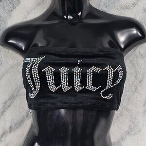 Juicy Couture Medium Babe Tube Black Rhinestone Bling Velour Bandeau Top